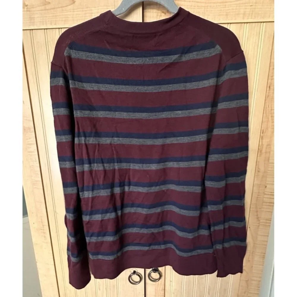 Banana Republic Factory Sweater‎ Merino Wool Striped Navy Gray Sz M Lightweight